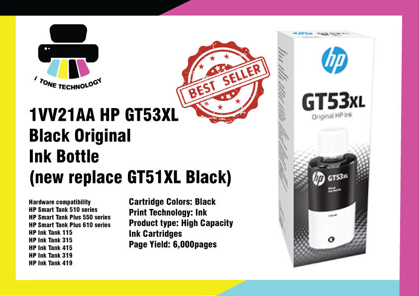 1VV21AA HP GT53XL Black Original Ink Bottle  (new replace GT51XL Black)
