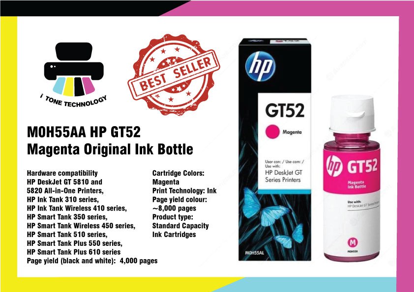 M0H55AA HP GT52 Magenta Original Ink Bottle